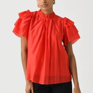 Hunter Bell Vibrant Red Ruffle Sleeve Blouse